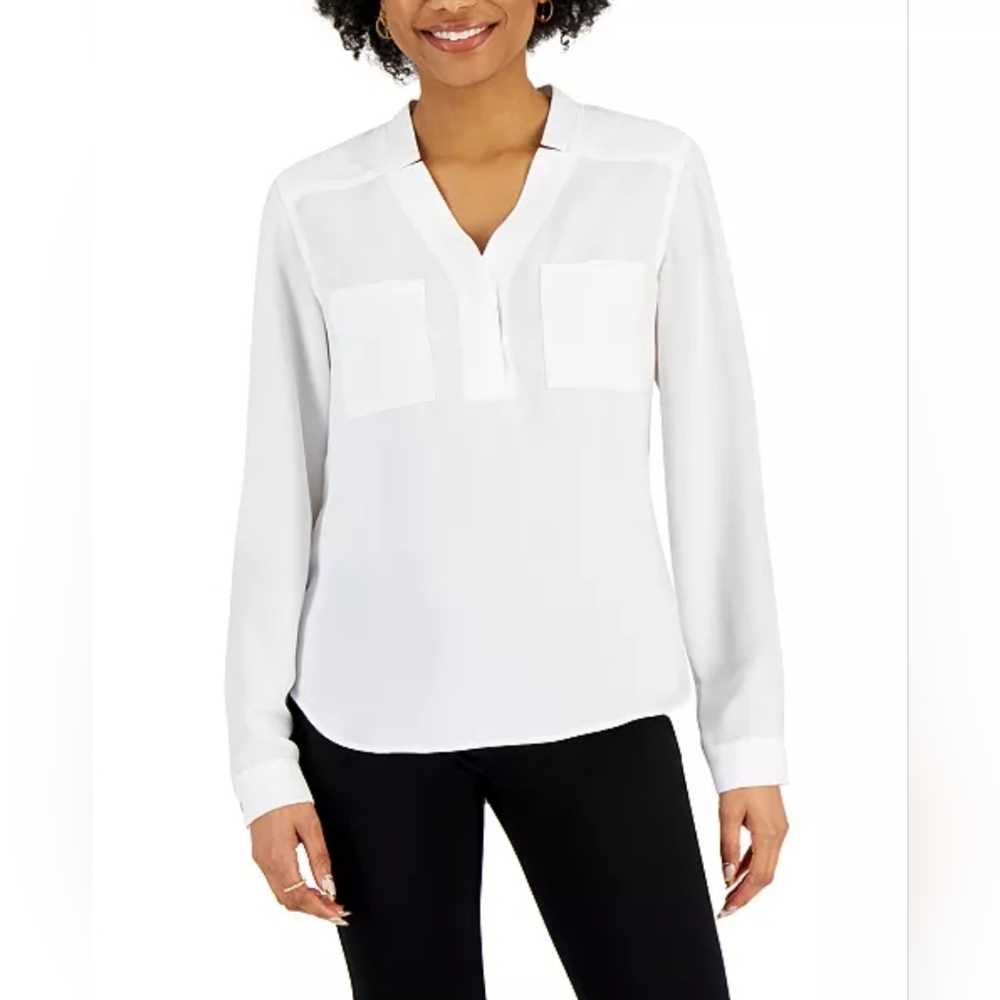 Nine West Ivory Blouse with Dual Pockets